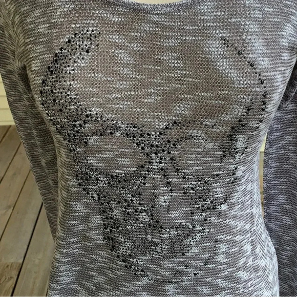 Maurices Space Lightweight Skull Knit Sweater Top Size Medium Gray *minor Flaw - Picture 3 of 7